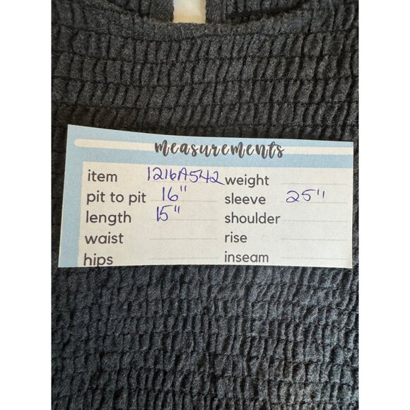 2/$30 Zara Gray Smocked Top Small, Ruffle Sleeves, Polyester Cotton Blend - Picture 12 of 13